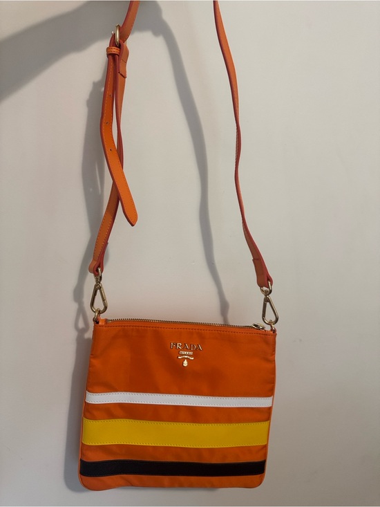 Prada Handbags - Prada Orange Nylon Crossbody with Stripe Accents